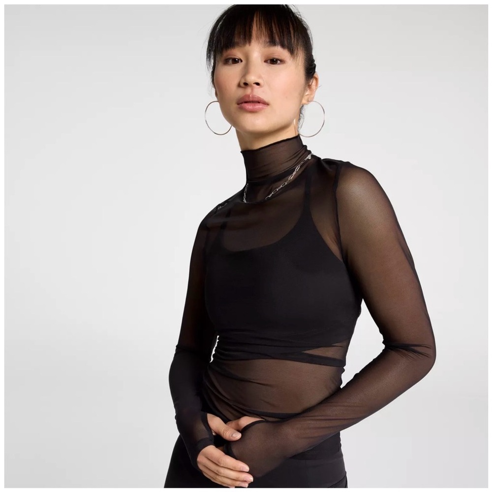 CALIA Women's Mesh Draped Funnel Long Sleeve Tee Large NWT